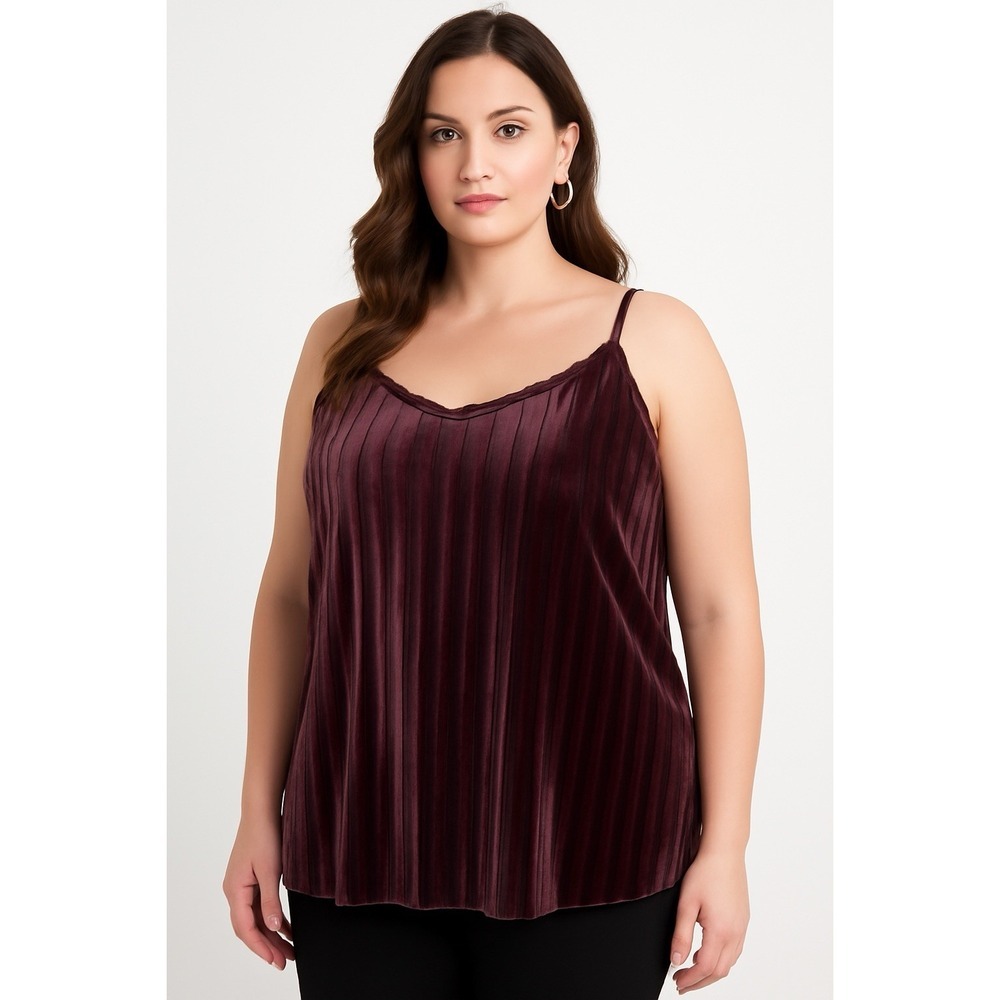 Jasmine‎ & Juliana Womens Burgundy Velvet Pleated Cami Top L Adjustable Straps